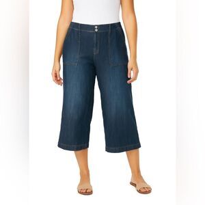 Seven7 Wide Leg Capri Cropped High Rise Square Pocket Blue Denim Jeans. Size 12